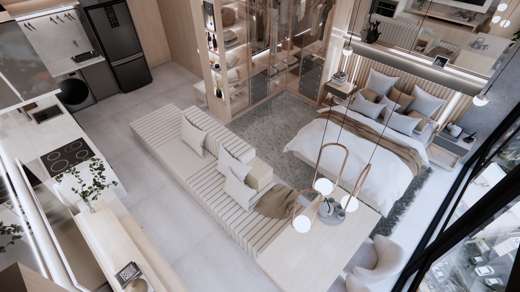 Móveis adequados para estúdio.